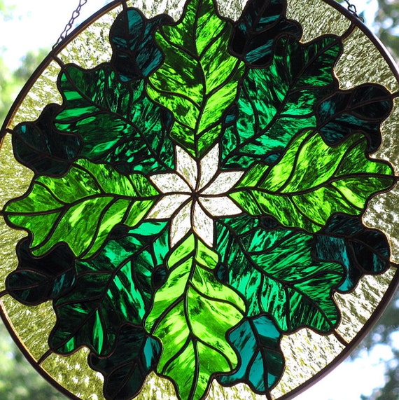 Stained Glass Oak Leaves Window Hanging Suncatcher reserved