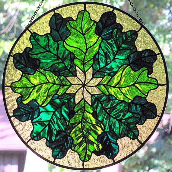 Stained Glass Oak Leaves Window Hanging Suncatcher reserved