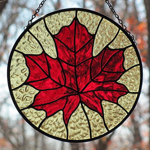 Stained Glass Red Maple Leaf Suncatcher Sale