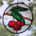 Stained Glass Red Cherries Suncatcher with Green Leaves