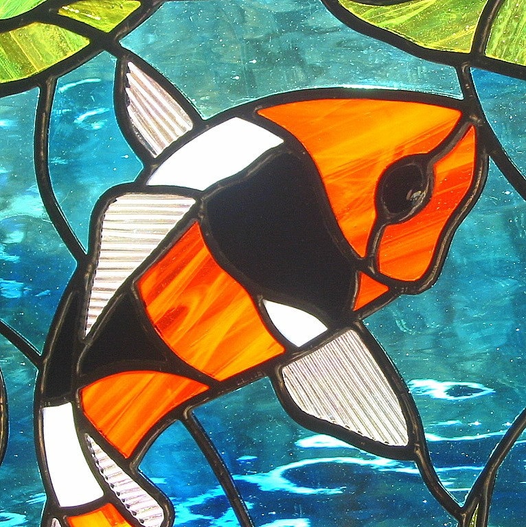 Orange Black and White Koi Fish Stained Glass Suncatcher with