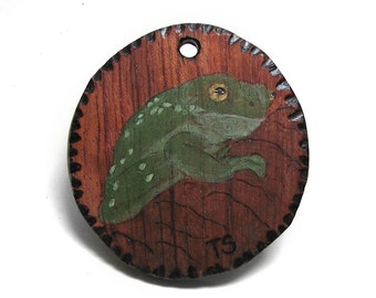 Pyrography Original Art Magnificent Tree Frog - Litoria splendida pendant by Tanja Sova