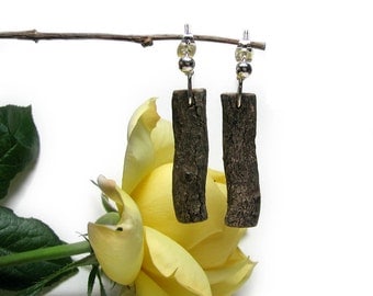 Unique Magnolia Rustic Twig Wooden Earrings by Tanja Sova