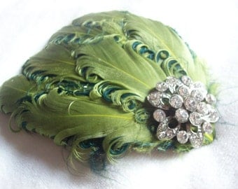New handmade 1920s inspired green feather fascinator