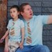 FATHER and SON...................Short Sleeves fine jersey LIGHT BLUE T shirt with ORANGE and BLUE Stripes NECK Tie applique.............ADORABLE FATHERs DAY GIFT