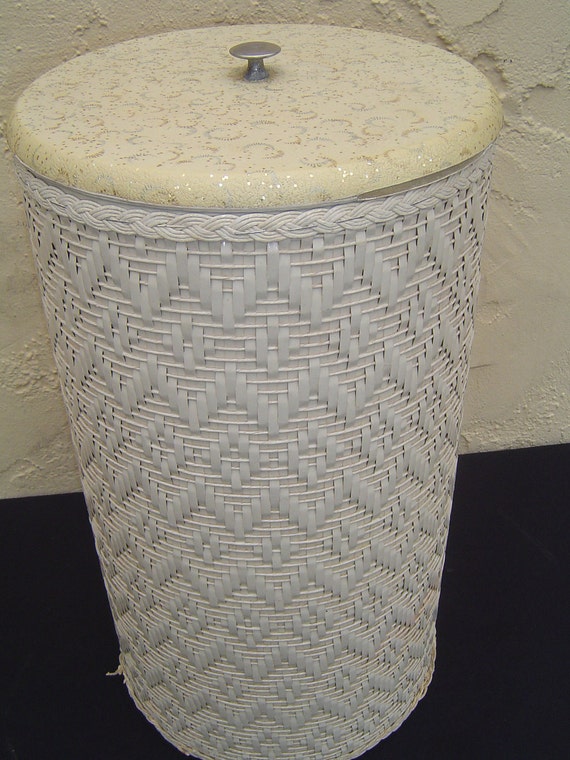 Items similar to Vintage Mid Century Modern Clothes Hamper Basket Circa