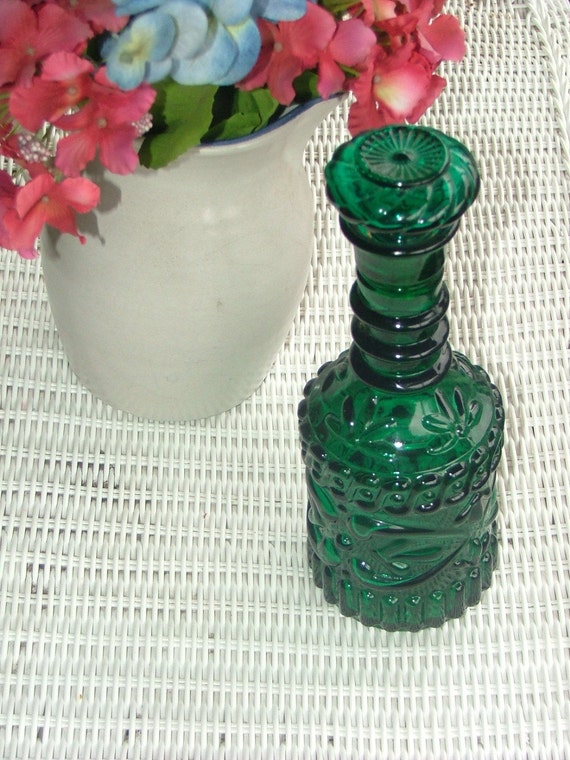 Beautiful Vintage Teal Glass Fancy Liquor Bottle SALE