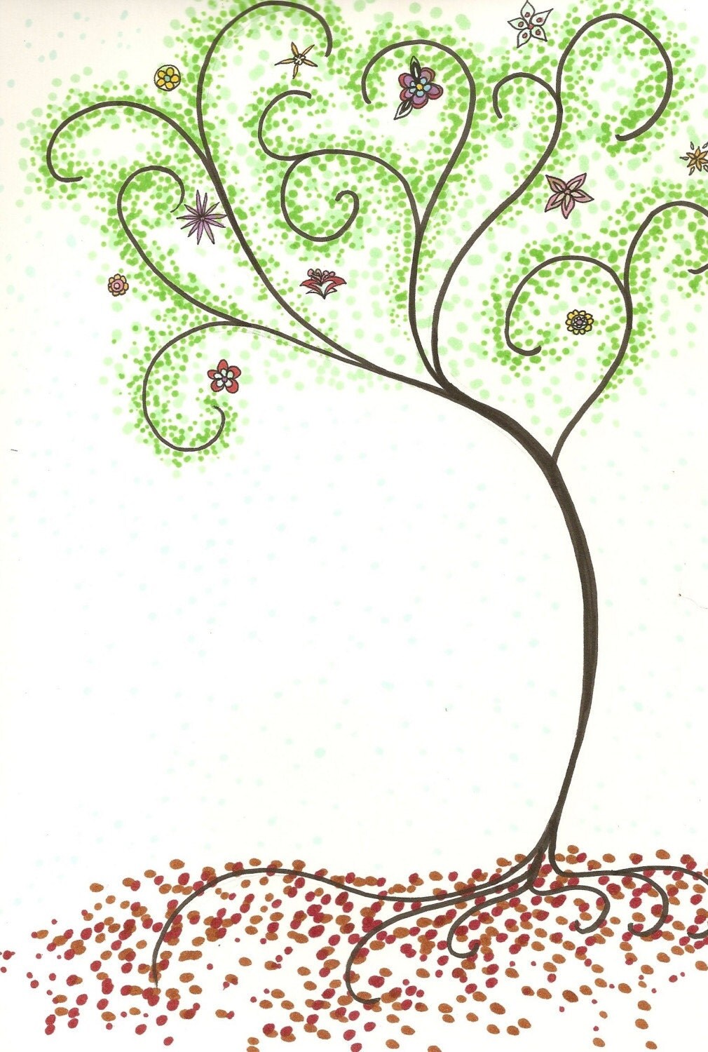 Dot Art Spring Tree Original 9x12 drawing by shadowglacier