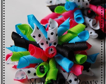 Rock On Mini Korkers Set of 2 Hair Bows Black Hot Pink Green Turquoise