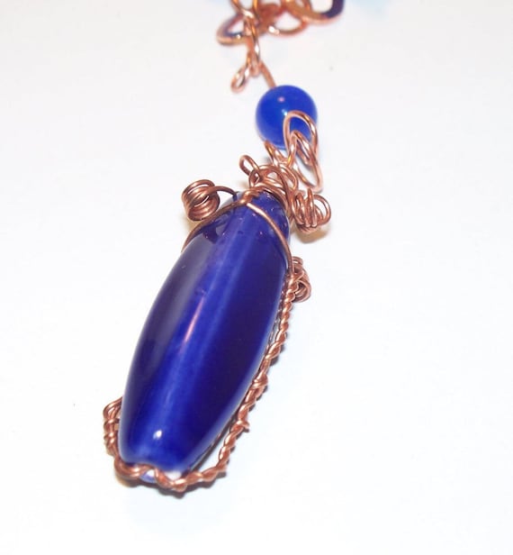 Copper Chain and Royal Blue Lapis Swirl Pendant Necklace