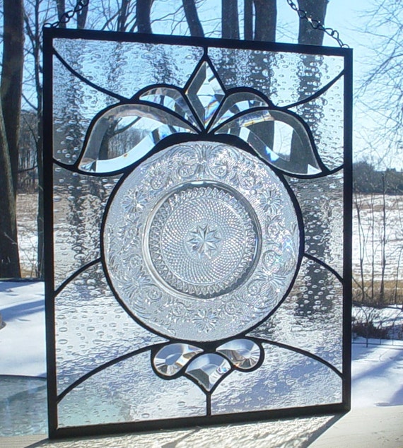 SALE stained glass panel window Crystal by BarbarasStainedGlass