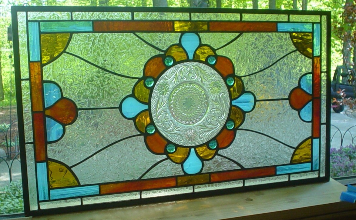 Flower Transom stained glass panel