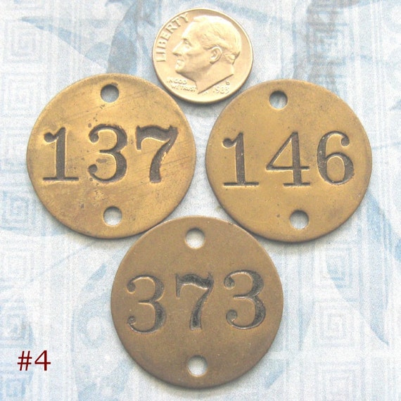 RaRe TWOHOLE TAGS Antique Brass Numbered Key by FOUNDLINGS