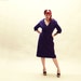 50s Wool Dress - Purple Wide Collar Wiggle Dress - Large XL