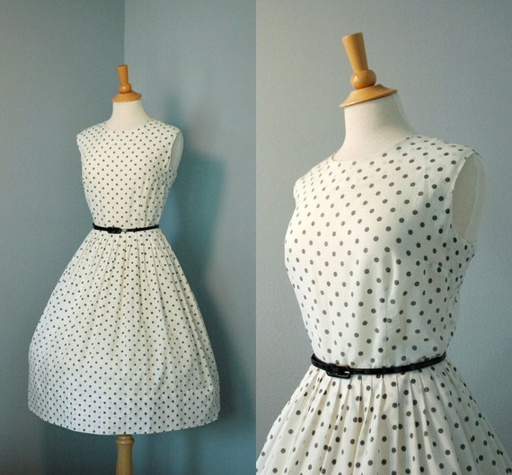 Vintage Polka Dot Day Dress / 1960s Grey and by DalenaVintage