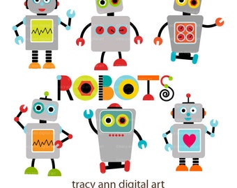 Items similar to Vintage Robot SET - 01 (6 inch) Clip Art on Etsy