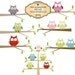 CLIP ART - Owls on branches. Invites, cards, scrapbooking