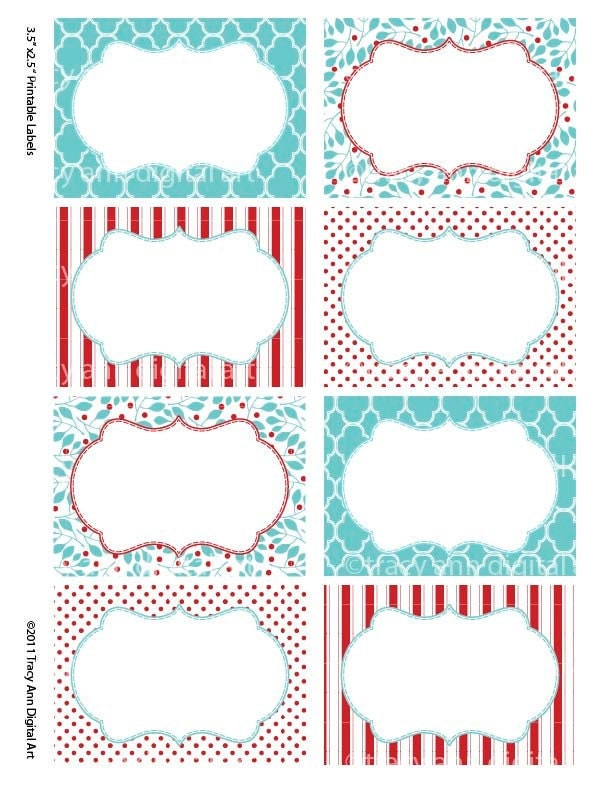 Red and Blue Print your own Labels/Cards for by TracyAnnDigitalArt