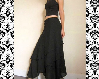 Custom Made Black Cotton Boho Hippie Two Layers Circle Wrap Skirt S-L (H)