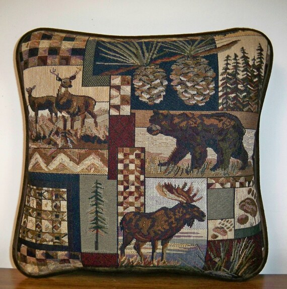 Moose Bear Deer Tapestry Pillow Cabin Lodge