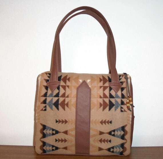 Pendleton Wool Purse Handbag Shoulder Bag Leather Brown