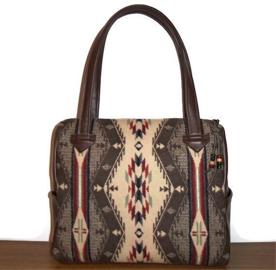 Pendleton Wool Purse Handbag Shoulder Bag Brown Leather