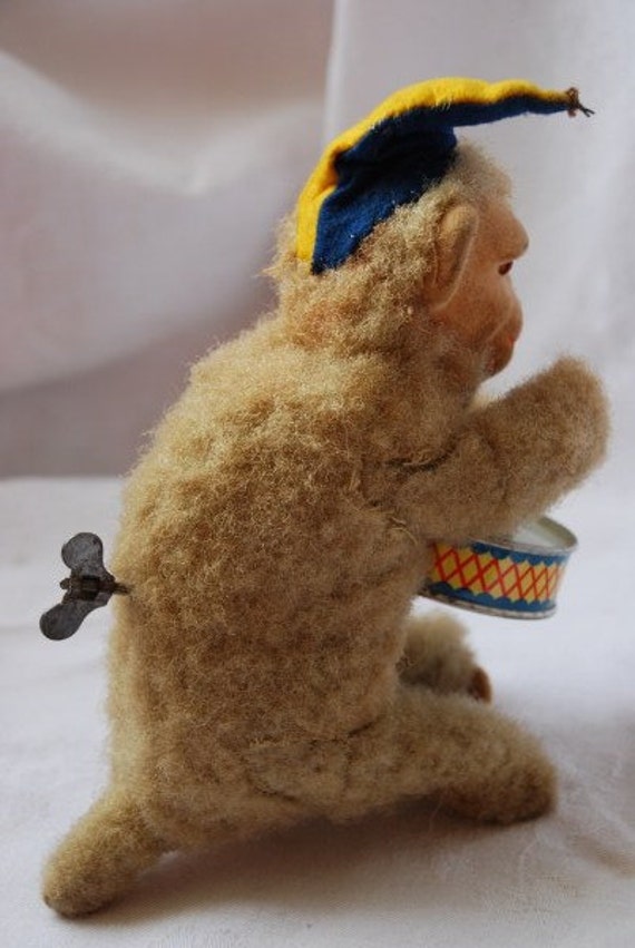 Vintage Wind Up Drum Playing Monkey Toy Animal 1940's