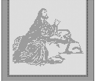 Jesus praying filet crochet doily afghan wall hanging pattern 179