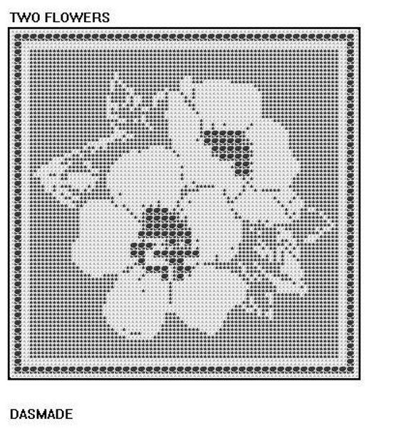 TWO FLOWERS FILET CROCHET PATTERN MAT AFGHAN DOILY TABLECLOTH