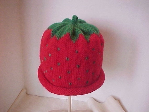 Strawberry Hat Adult Handmade Knitted by LittleTurtleHatShop