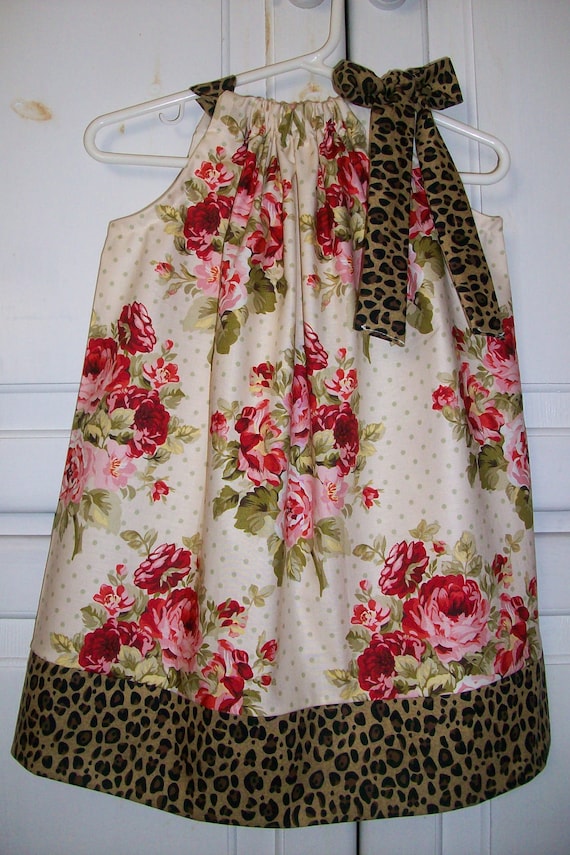 Pillowcase Dress ROSES Cream Red Shabby Chic by lilsweetieboutique