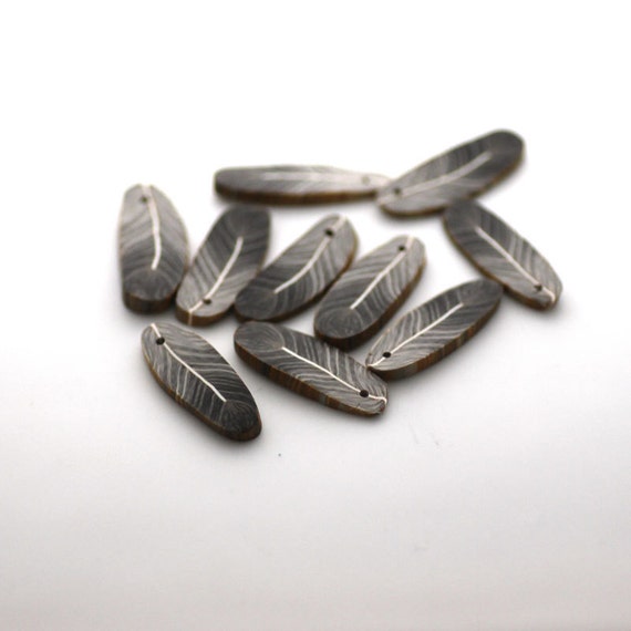 Raven Feathers, Feather Beads, Polymer Clay Beads, Black Beads 709