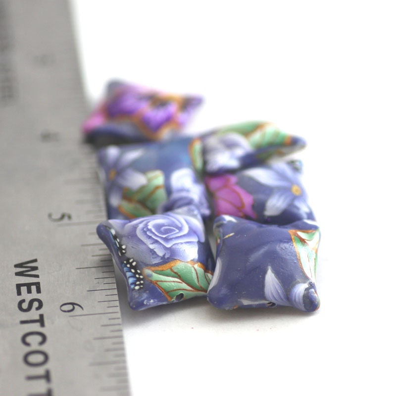 Polymer Clay Beads Lavender Pillow Bead Set Purple Flowers