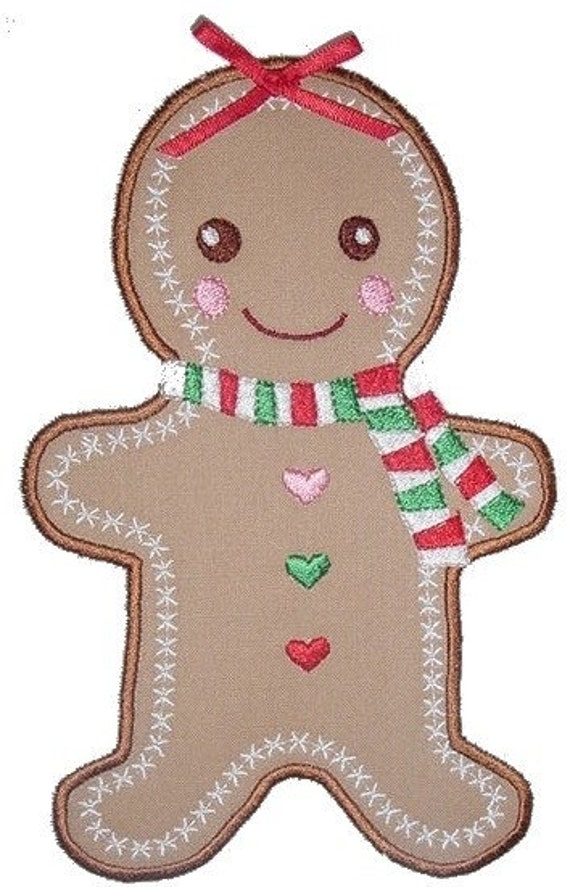 Machine Embroidery Gingerbread Man 5x7 Applique Design