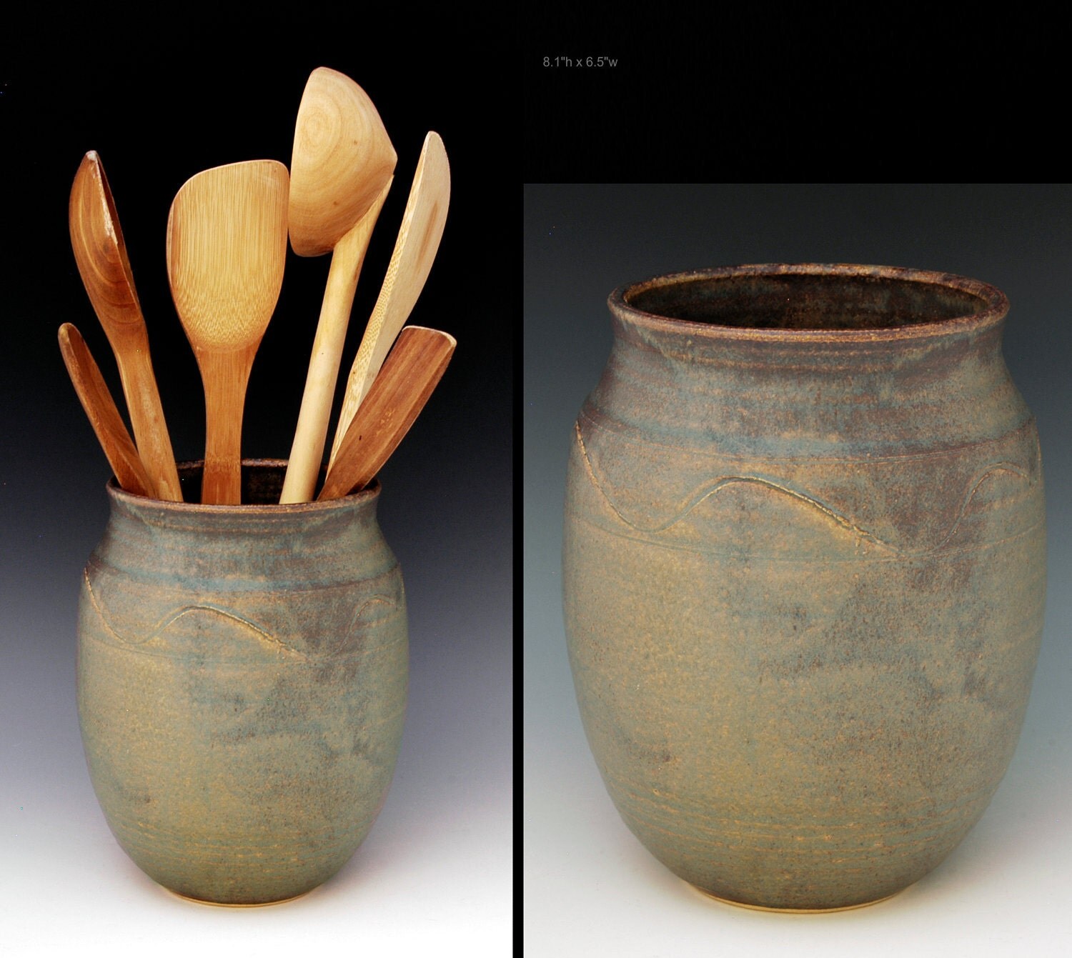 Stoneware utility vessel pottery vase Bamboo ash glaze Ash