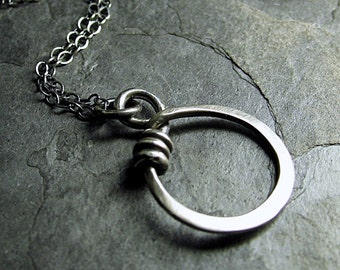 Rustic Sterling Silver Circle Pendant - Little Wrapped Oh