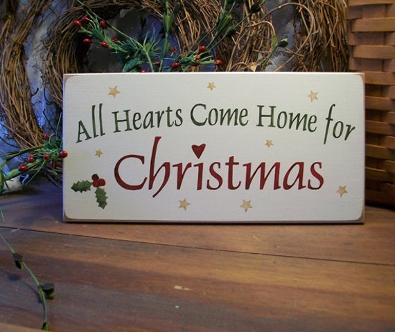 Items similar to All Hearts Come Home For Christmas Wood Sign Painted ...