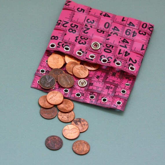 Tape Measure Coin Pouch in Pink Coin Purse or Wallet created