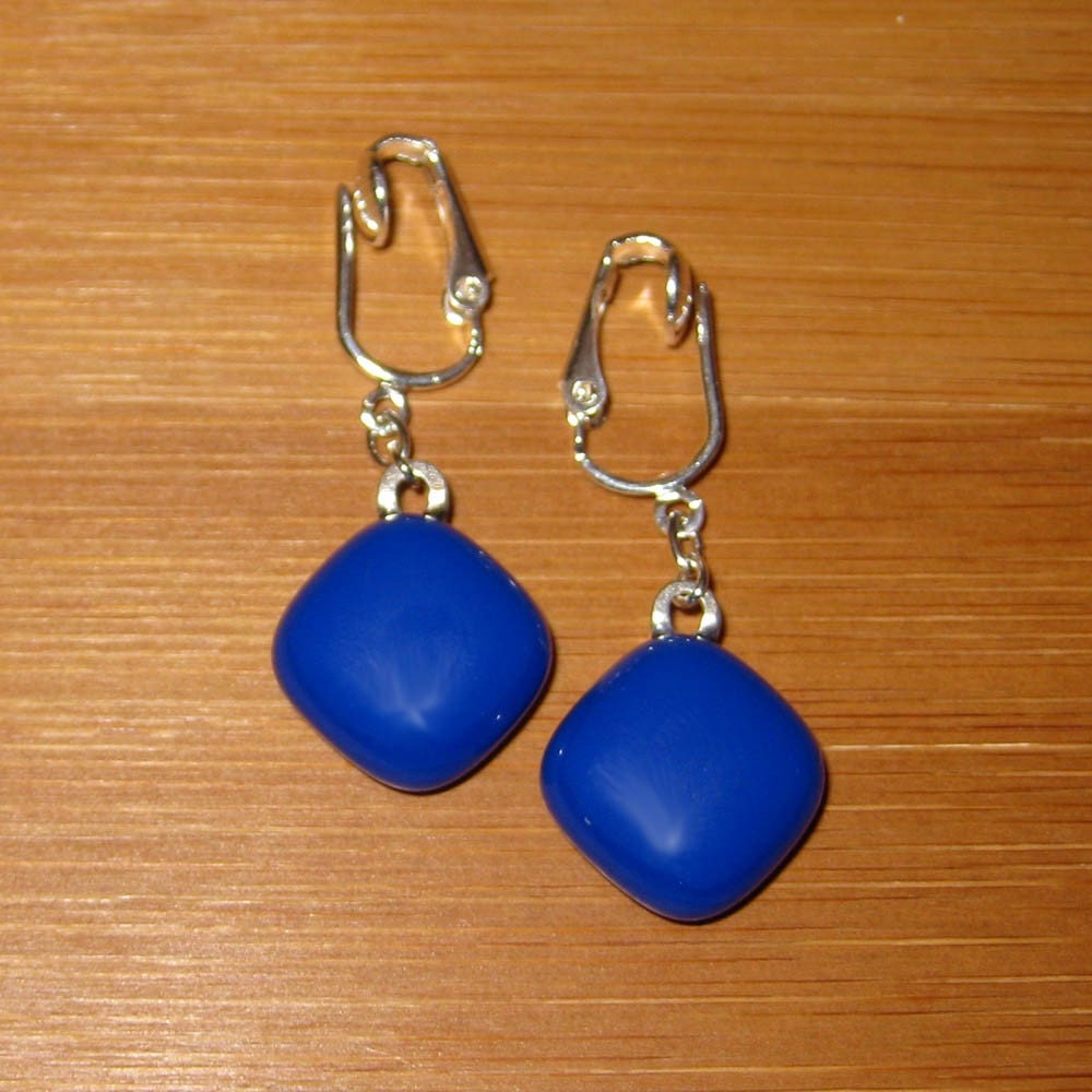 Royal Blue Clip on Earrings Dangle Clp On Earrings by mysassyglass