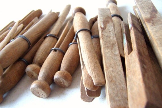 An Old Collection Of Wooden Clothes Pins