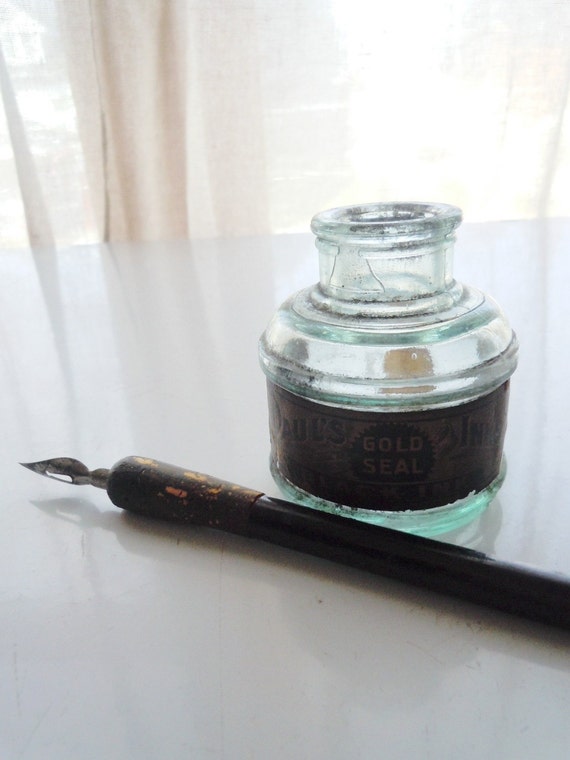 Vintage Ink Bottle and Dip Pen
