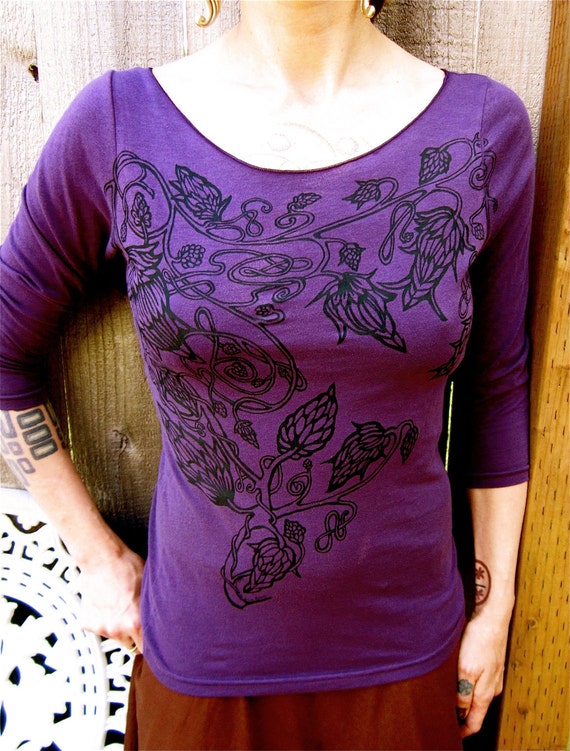 Celtic Hops Tshirt Purple Womens Jersey Cotton Sm M