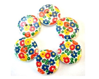 6 Buttons, vintage, flowers ornament,plastic, for button jewelry, 19mm