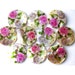 10 Shell buttons, rose pink flowers ornament, printed, for sewing, button jewelry, crafts 11.5mm