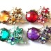 4 Beads, rhinestone, metal base, heart, flowers, vintage style