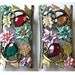 2 Rhinestone jewel beads, metal base with large flower and multicolor rhinestones, retro vintage style