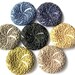 7 Antique vintage plastic buttons, 7 colors, etched floral 34mm