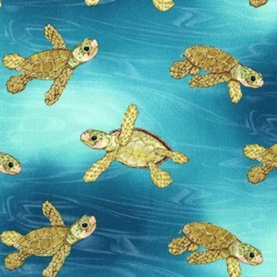 Surf's Up Cotton Sea Turtle Print Fabric by Michael Miller