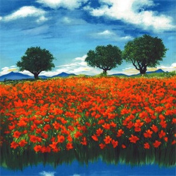 Poppy Field Fabric Panel from Michael Miller by ArcadiaCotton