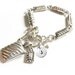 Charm Initial Bracelet Hand Stamped Sterling Silver Circle Bead Pearl Charm Toggle Jewelry